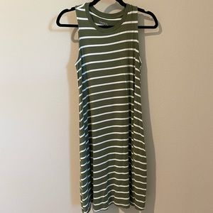Racerback Striped Olive Sundress Sun Dress Pockets Sz S